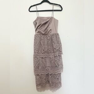 ASOS DESIGN tiered guipre lace midi dress with satin drape top size 4